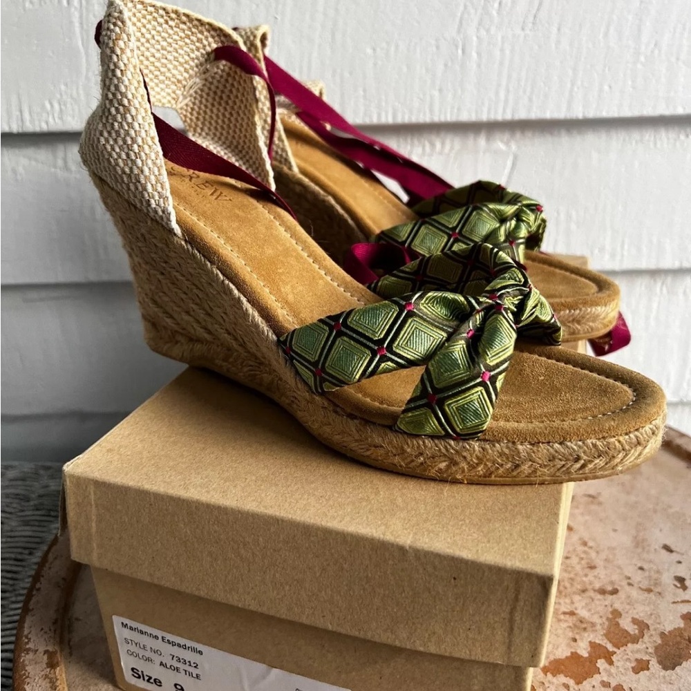 J. Crew Espadrilles with Green and Burgundy Accents